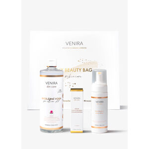 VENIRA beauty bag, dárková sada pro čištění a péči o pleť - obličejová mycí pěna, micelární voda pro citlivou pleť, sérum s bio kyselinou hyaluronovou a vitaminem c