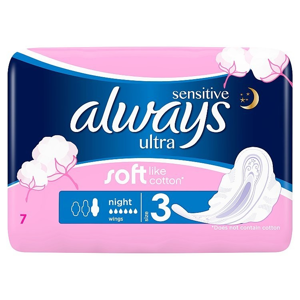 
				Always Sensitive Ultra Night hygienické vložky s křidélky 7ks/bal.
		