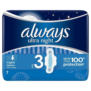 
				Always Ultra Night hygienické vložky s křidélky a jemnou vůní 7ks/bal.
		