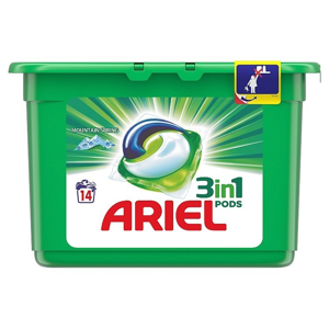 Ariel 3v1 Mountain Spring gelové kapsle, 14 praní 14 ks