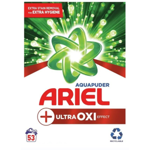 Ariel Aquapuder Ultra Oxi Effect univerzální prací prášek, 53 praní, 3,975 kg