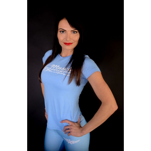 Dámske Fitness tričko – Light blue logo – MuscleAggressive XL