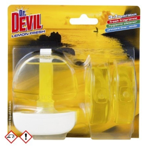 
				Dr. Devil 3v1 Lemon Fresh, tekutý WC blok, košíček + 3x náplň 55 ml
		