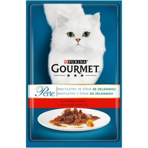 
				GOURMET Perle mini filetky s hovězím a mrkví ve šťávě kapsička pro kočky 85 g
		