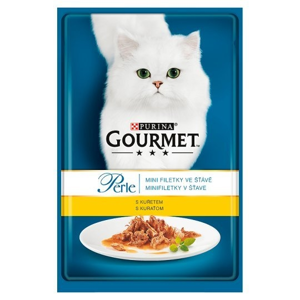 
				GOURMET Perle mini filetky ve šťávě s kuřetem kapsička pro kočky 85 g
		
