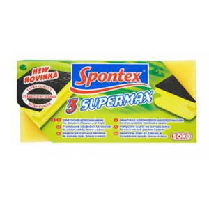 
				Spontex 3 Supermax, houbička na nádobí s drátěnkou a chráníčem nehtů, tvarovaná, 3 kusy v balení
		
