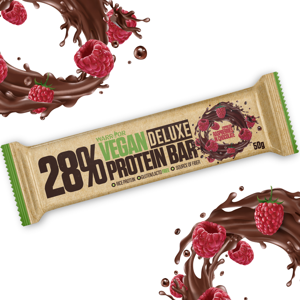 Vegan Protein Bar DeLuxe - Veganská proteinová tyčinka 24x50g Raspberries in Chocolate